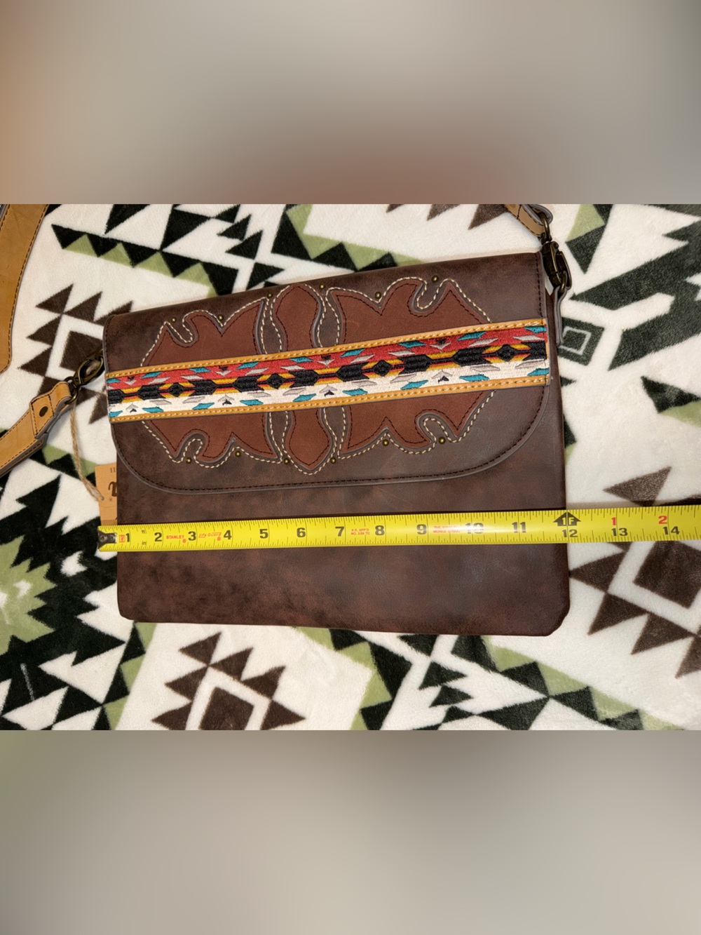 Tony Lama Brown Leather Crossbody Colorful Southwestern Stripe bag New w/ Tag - Picture 7 of 7